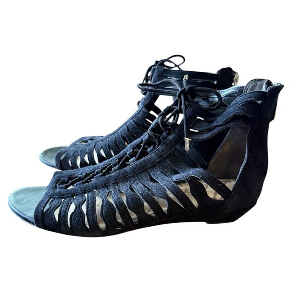 Sam Edelman Dalecee Black Suede Gladiator Sandals Womens Size 8.5 Zip Back - Picture 4 of 7